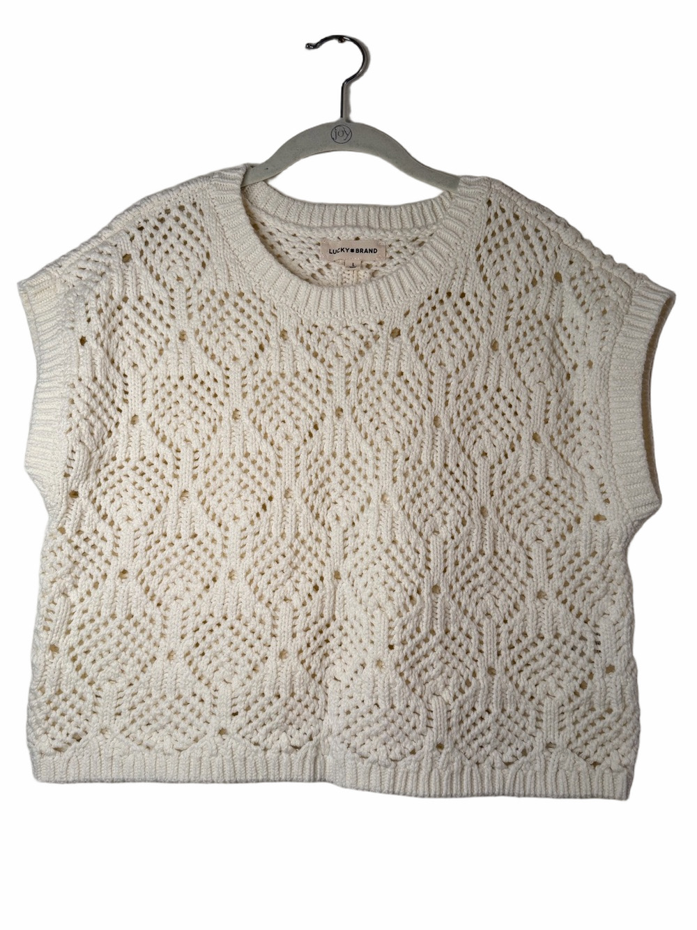 Lucky Brand Cream Open-Knit Short Sleeve Sweater  Vest L